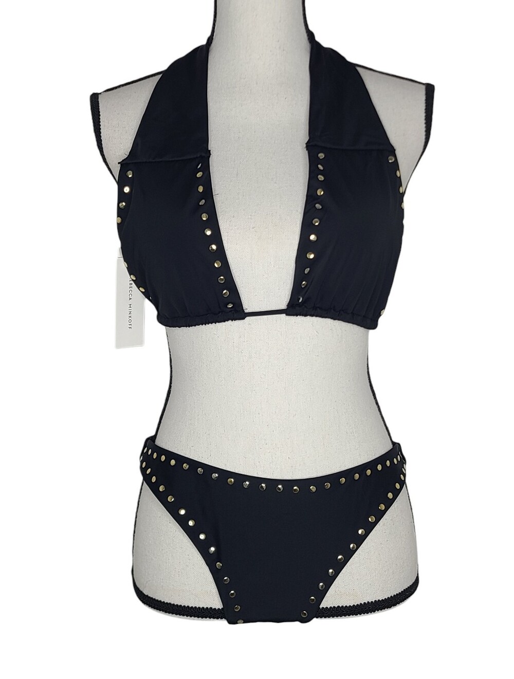 Rebecca Minkoff Halter Bikini Black SWRM137 Large NWT